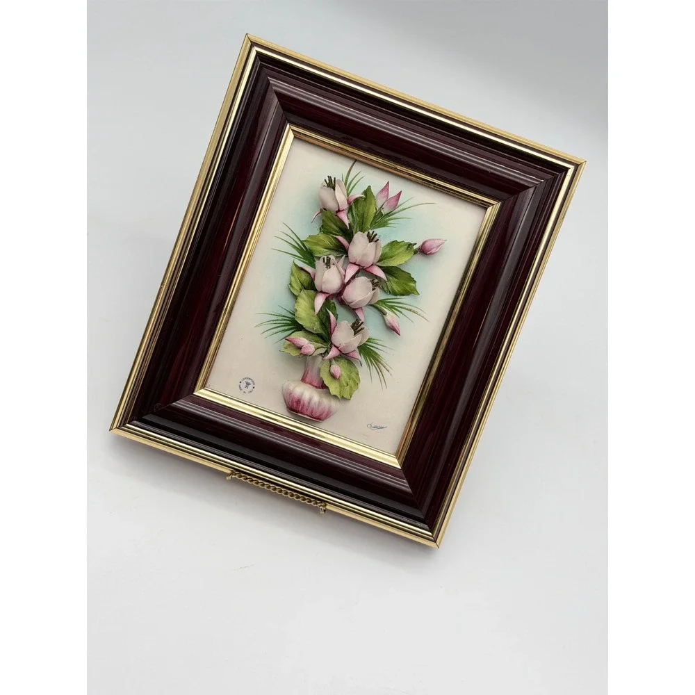 Capodimonte Italy Porcelain 3D Floral Art Framed High Relief Simonetti Signed